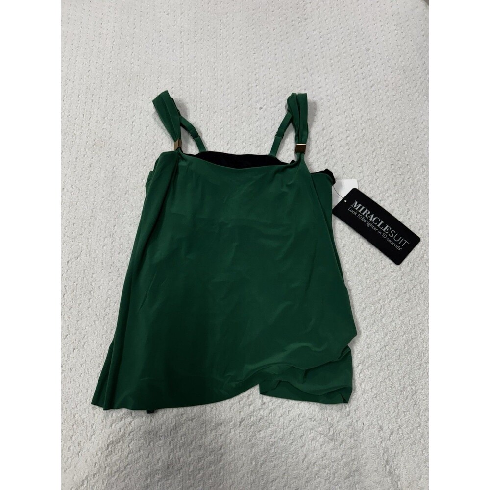 Miraclesuit Green Tankini Swim Top with Gold Tone Hardware Sz 10 NWT